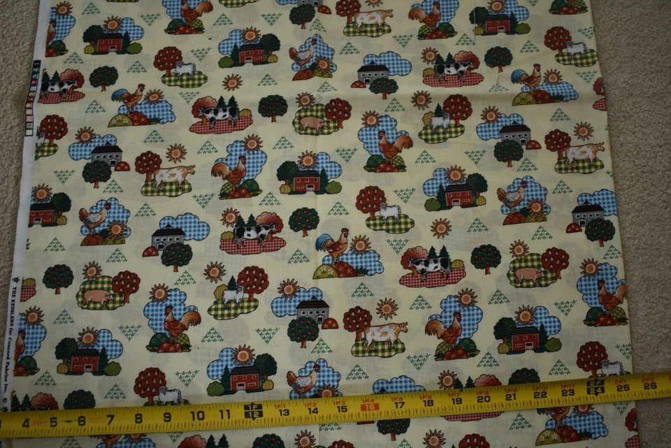 By 1/2 Yd, Vintage, Colorful Farm Scenes on Yellow Cotton,Concord/Kesslers,P2721 - Image 3 of 4