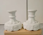 Vintage Westmoreland Milk Glass Candle Holder Pair Grape Panel Pattern
