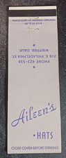 vtg matchbook MATCHCOVER Aileen's Hats Whittier CA clothing advertising milliner