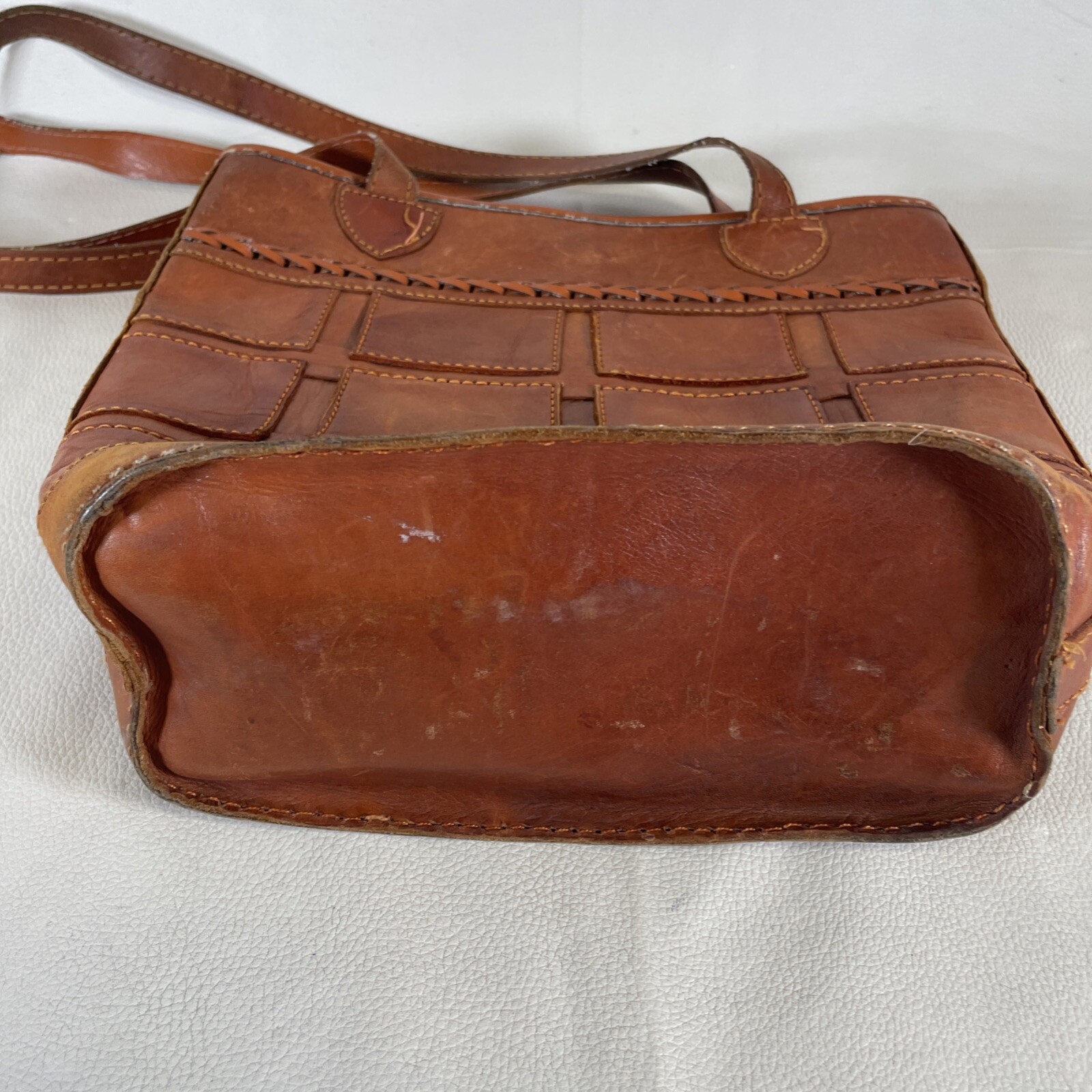 Vintage Square Patch Pattern Tan Leather Purse / … - image 6