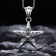S925 Sterling Silver STAR Pendant Fleur De Lis Scroll THAI Gothic Ornate Heavy