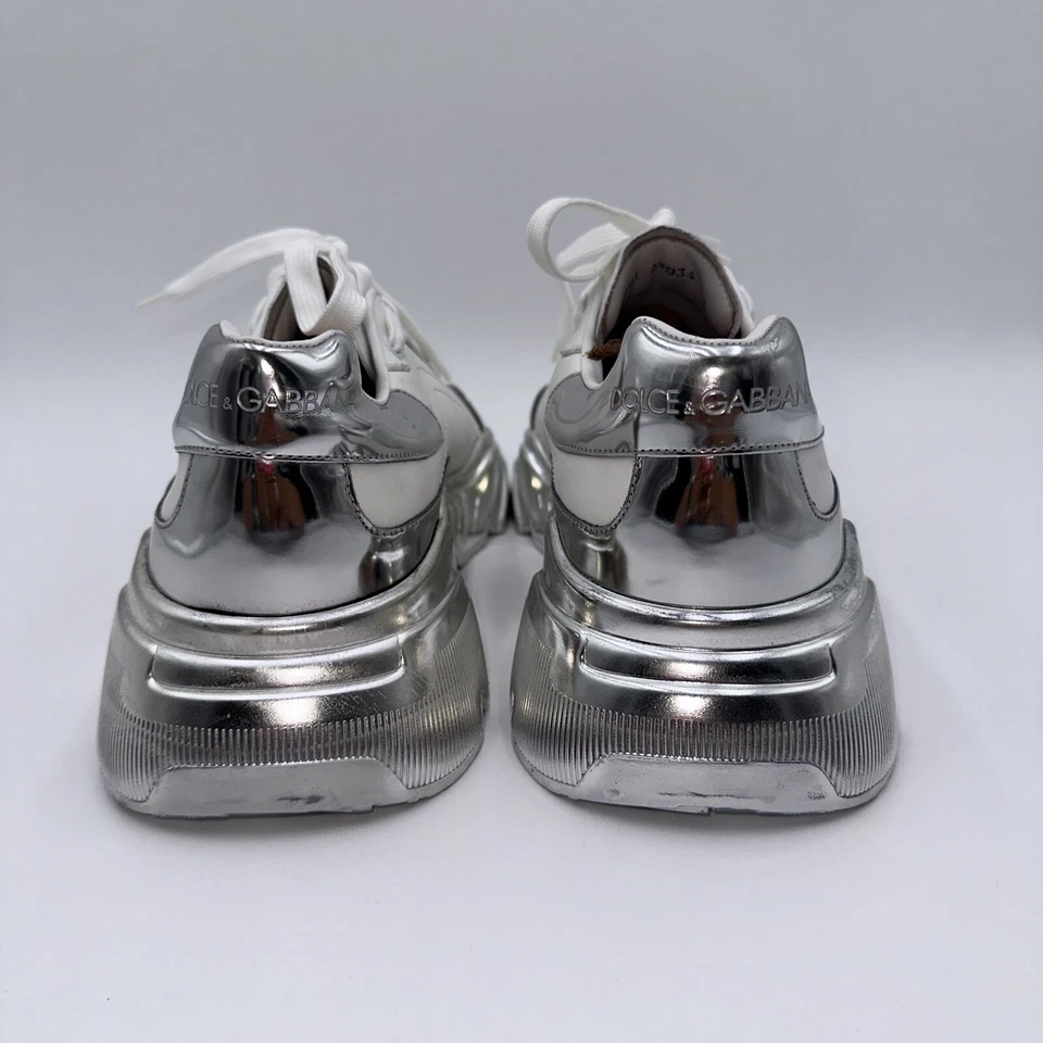 DOLCE & GABBANA Shoes White Silver Leather Daymaster Womens Sneakers EU39.5 /US9 - Image 4 of 4