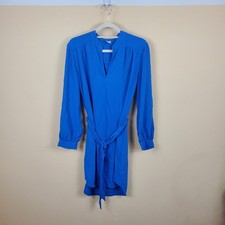 A by Amanda Belted Shift Long Sleeve Dress in Blue Size S