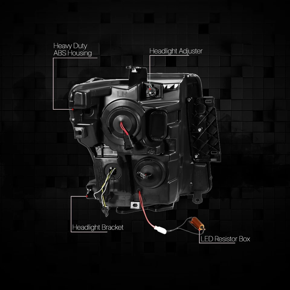 Black Clear E-Style LED DRL Projector Headlight Lamps for 16-24 Nissan Titan XD - Image 3 of 4