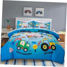 Construction Excavator Cars Full Bedding Set for Boys - 5 Full-5PCS Blue-green