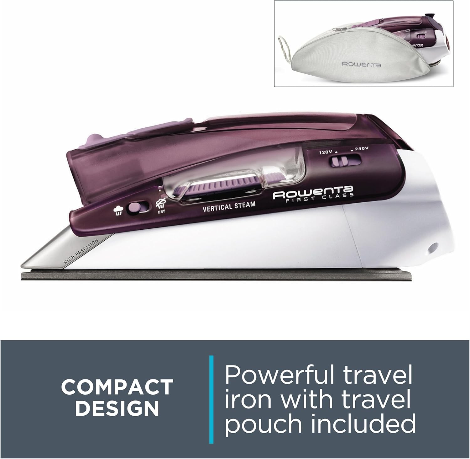 Rowenta Travel Iron, Pro Compact Stainless Steel Soleplate Hand Held Steamer Iro