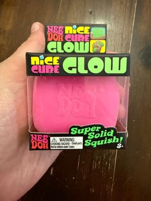 PINK Schylling NeeDoh Nice Cube Glow in Dark Solid Squish Cube AUTHENTIC