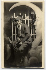 RPPC PAPER MOON, YOUNG BLACK AFRICAN AMERICAN MALE, 1920s, REAL PHOTO POSTCARD