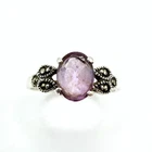 Sterling Silver Amethyst Marcasite Ring 925 Vintage Size Q1/2