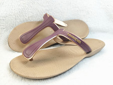 Infradito donna Havaianas zeppa UK 10 39-40 oro marrone misto sandali alti moda