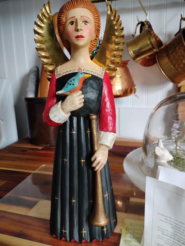 Gorgeous Vintage Leo R Smith Folk Art Angel Blue Bird & Horn Numbered 13” MCF