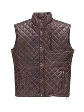 Men's Genuine Lambskin Leather Puffer Down Vest Leather Quilted Brown Vest