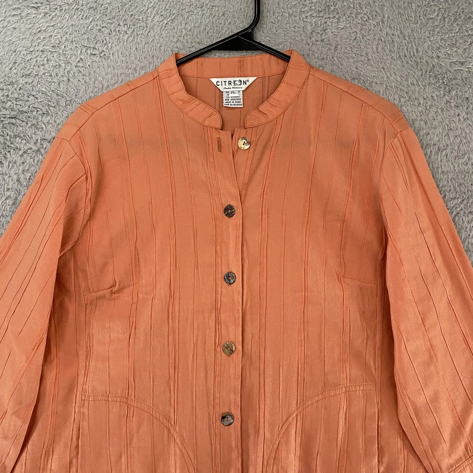 Citron Santa Monica Top Womens Petite Large Orange Mandarin Collar Bamboo Asian - Image 2 of 4