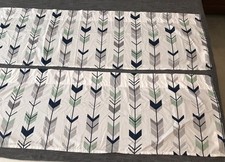 Sweet JoJo Crib Skirt - 2 Valances - Storage Pouch - Mod Arrow Grey Navy Mint