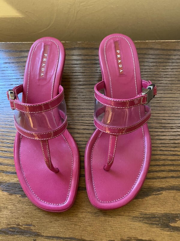 Prada Pink Patent Leather Kitten Heel Sandals 37 | eBay