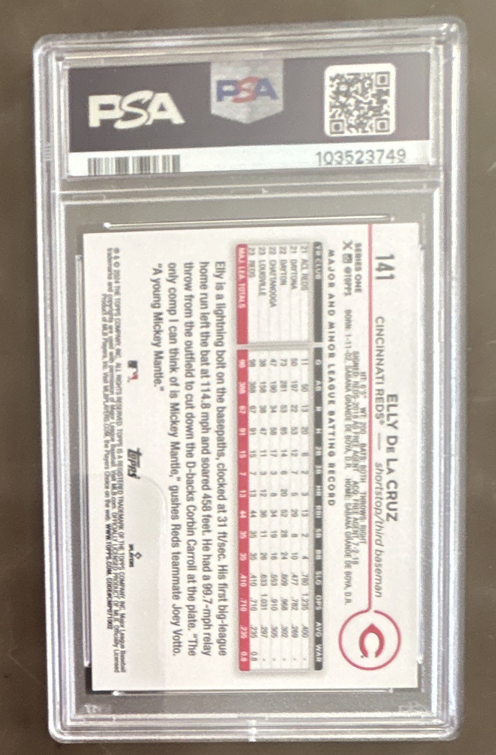 Topps 2024 Elly De La Cruz Rookie #141 Cincinnati Reds PSA 10 view 2