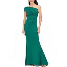 Eliza J One-Shoulder Ruched Gown Mermaid Maxi Dress Formal Wedding Green, Size 2