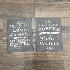 Set of 2 Coffee Quote Canvas Plaques, Gray/White Printed, Vertical Rectangle