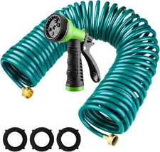 50 Ft X 3/8'' Coil Garden Hose EVA Recoil Garden Self Coiling Expanding Water Ho