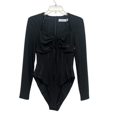 Misha Collection Paneled Corset Bodysuit Long Sleeve Bustier Boned Black Size 6