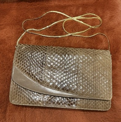 Vintage Gucci Lizard Skin Leather Shoulder Bag Taupe Made In Italy