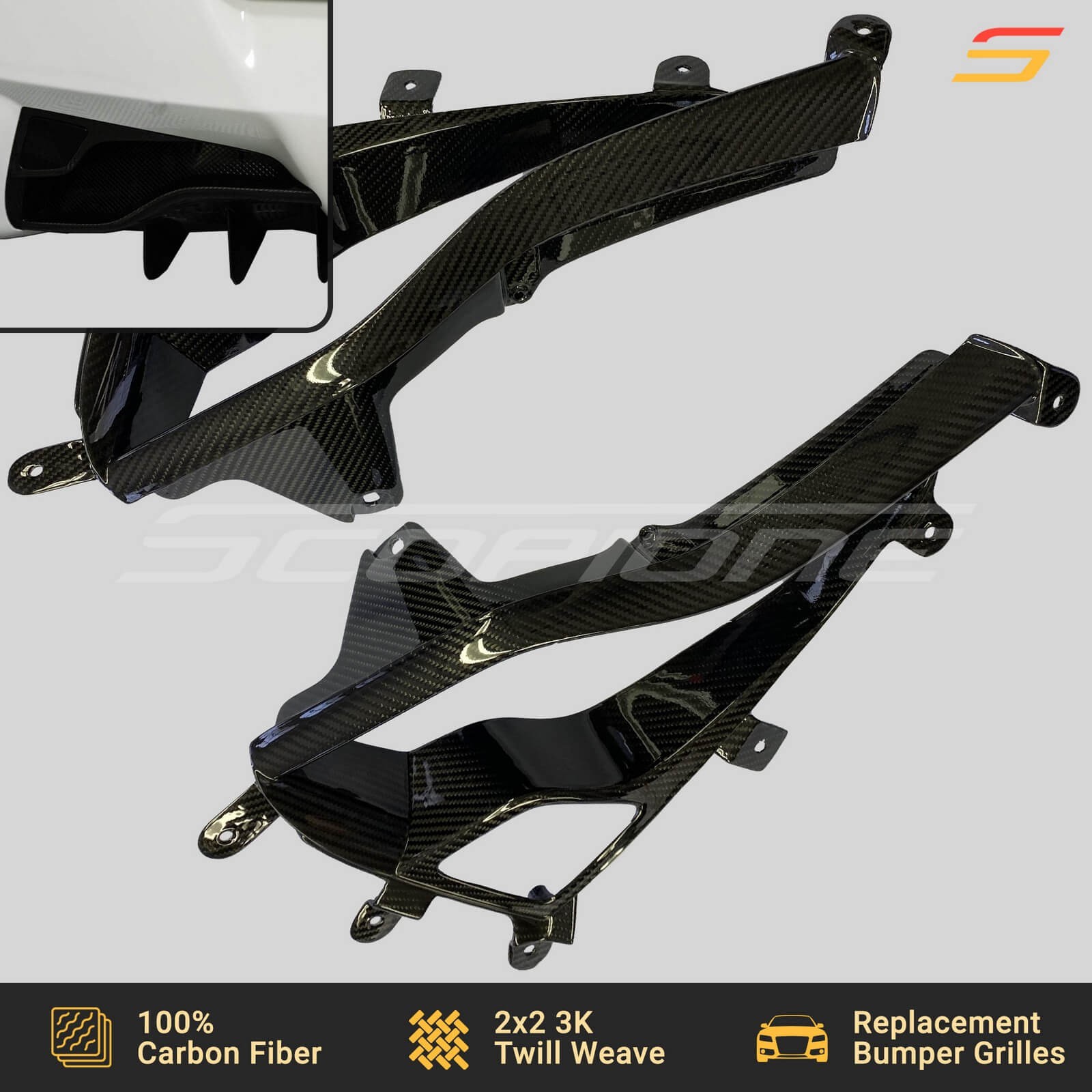 Scopione Carbon Rear Bumper Fog Light Grilles Trim for Ferrari 458 Italia Spider