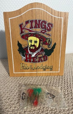 Kings Head Pub & Lodging Wooden Wall Mounted Dart Board Set for Two Players,