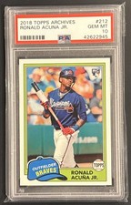 2018 TOPPS ARCHIVES #212 RONALD ACUNA JR. ROOKIE CARD RC, BRAVES - PSA 10 . rookie card picture