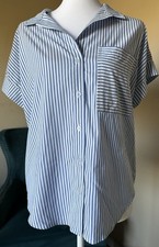 Matty M Directional Stripe Button-Up Short Sleeve Shirt Size Small Made In USA
