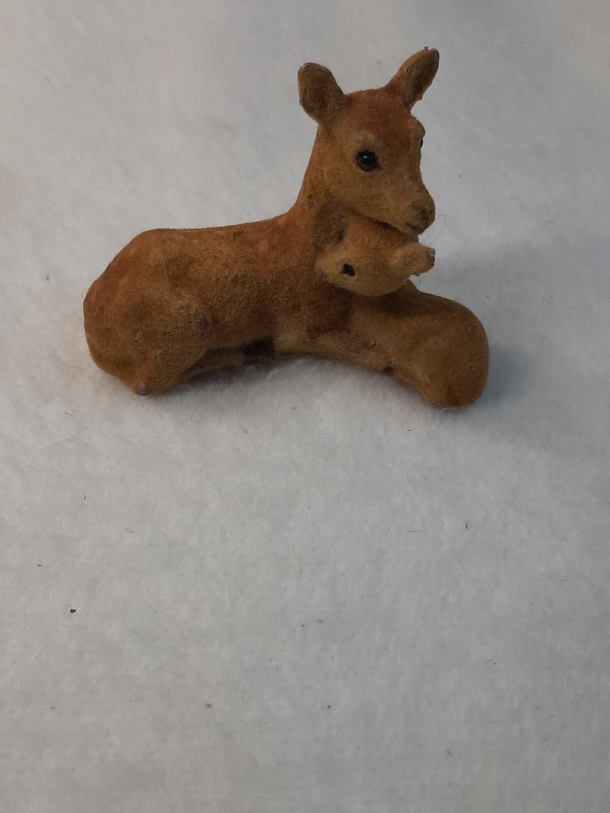 Flocked Vintage Deer Doe Fawn Figure Brown Felt Momma Baby Holiday Decor