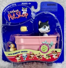 Littlest Pet Shop Blue Eyed HUSKY Pup 210 Pink Bathtub / Tub LPS Dog 2006 NEW