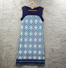 W Lane Womens Shift Dress Size XS Blue White Green Paisley Stretch Knit