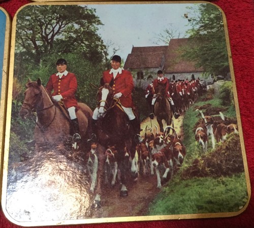 Fox Hunt Hunting Set 6 Felt Back Luncheon Placemats And Case Win El Ware - Picture 5 of 12