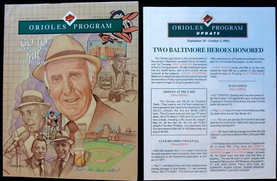 1993 BALTIMORE ORIOLES V. BLUE JAYS PROGRAM - CHUCK THOMPSON * JOE CARTER 2 HR