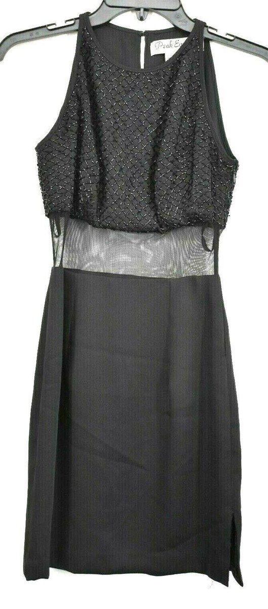 Peak Evenings Womens Black Sleeveless Sheer Midsection Evening Dress Size 2