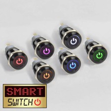 SmartSwitch 12V/24V 18mm IP67 Steel LED Illuminated ON/OFF POWER Button Switch