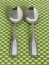 Salem 1776 Stainless 2 Oval Soup Spoons Satin & Glossy Beaded Edge Flatware