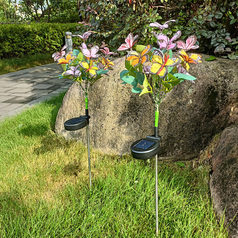 Solar Garden Lamp – Butterfly Tree-Shaped Ground Mount Light, Colorful Night Glow, Waterproof & Durable, Auto On/Off, Decorative Outdoor Lawn Light (Stainless Steel & Plastic)