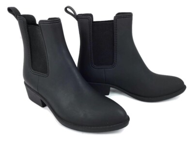 matte black ankle rain boots