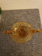 Amber Trinket candy Dish Basket Weave Pattern