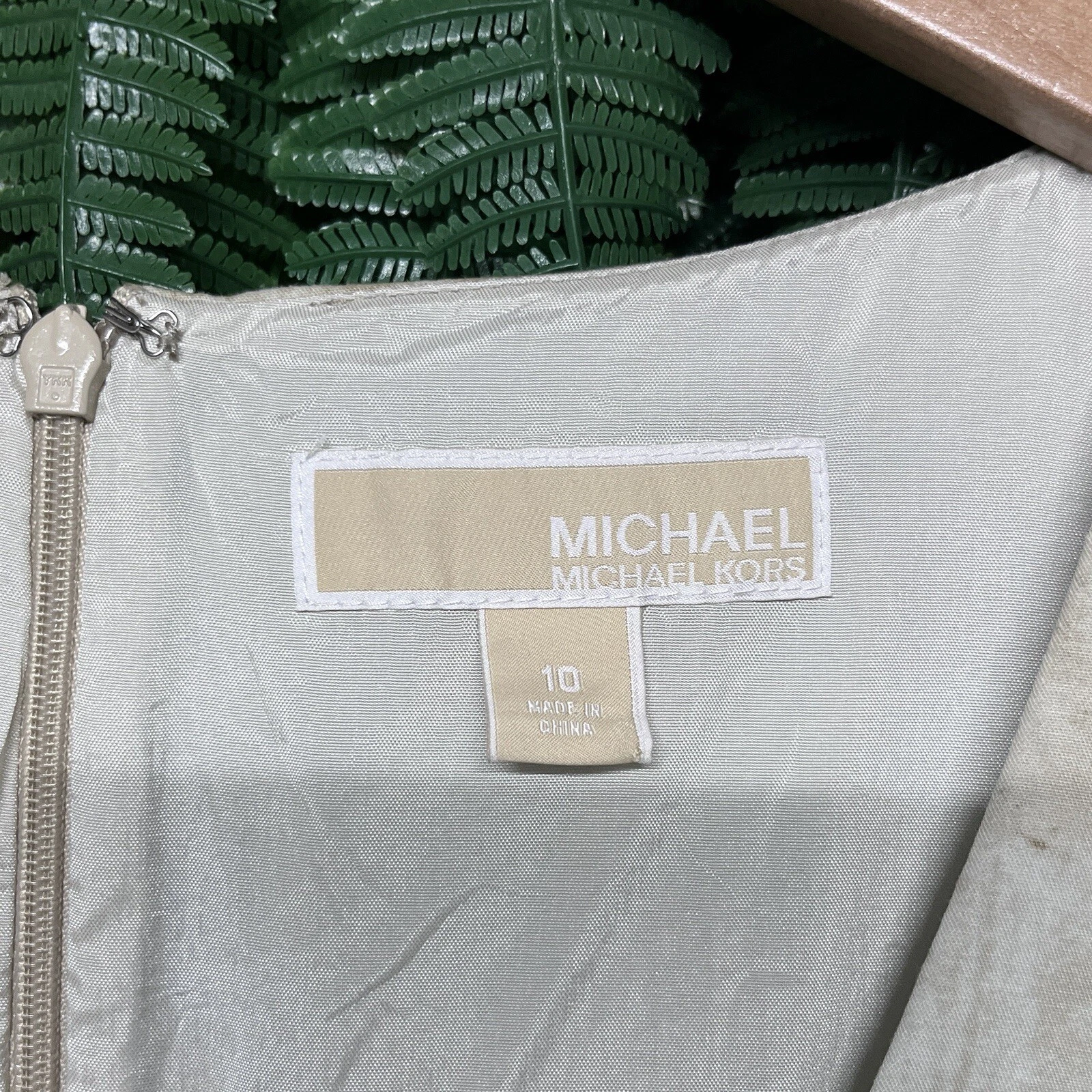 MICHAEL KORS Vestito Donna 10 Tan Beige Tubino Senza Maniche Pieghettato Cocktail 2816