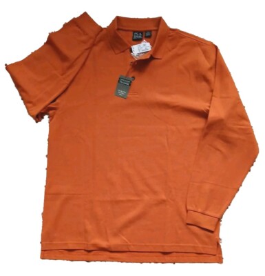 Jos A Bank Traveler s Collection Mens XL Long Sleeve Polo Shirt Orange Rust NEW 