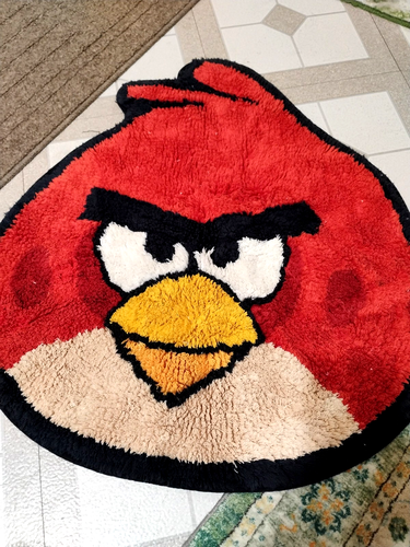 Vintage Rug Angry Birds Bath Fabric Tufted Wall Tapestry Red Folk Art Needlework