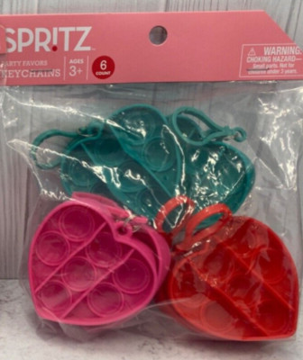 1 pack of 6 Spritz Pop-it Key chain Back Pack clip party favor heart