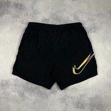 Vintage Nike Big Swoosh 100 Nylon Swim Shorts Black Size Large 90 s Hype VTG