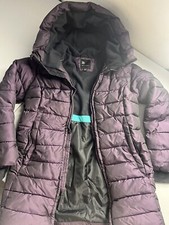 All In Motion Girls Puffed Jacket, Hooded With Pockets, Purple Metallic, Size M
