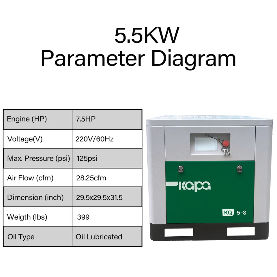 Compressor de ar parafuso rotativo 230V 7.5HP 29cfm 125psi 3Ph filtro de ar/óleo giratório - Imagem 2 de 4
