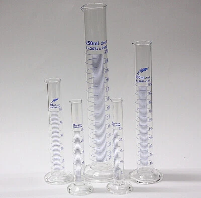 JOANLAB Messzylinder aus Boro 3.3 Glas mit blauer Markierung Vol. 10/25/50/100/250/500ml