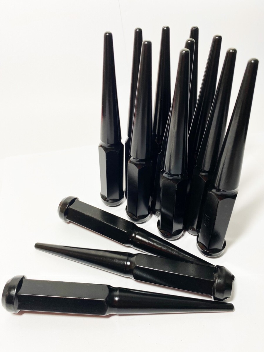 24pc Black 7-Spline Lug Nut Set With Key - 14x2.0 Thread, Conical Seat For Ford F150, Expedition, And More