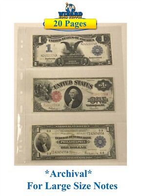 20 Lighthouse Grande Clear 3 Pocket Archival Pages For Large US Bills World Note